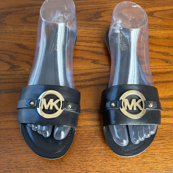 Michael Kors Black Slides – Gold Logo Sandals - Picture 1 of 4